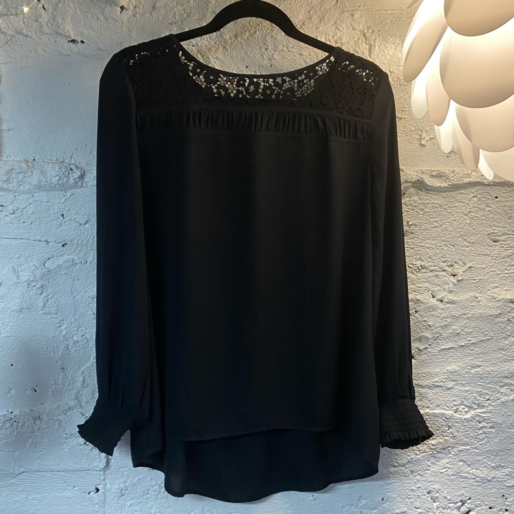 LOFT Black Lightweight Long-Sleeve Lace Detail Top
